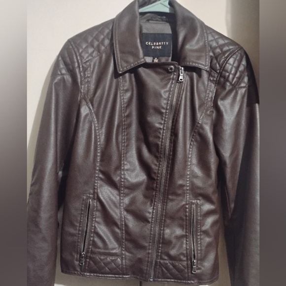 Celebrity Pink Brown Leather Jacket - Picture 1 of 13